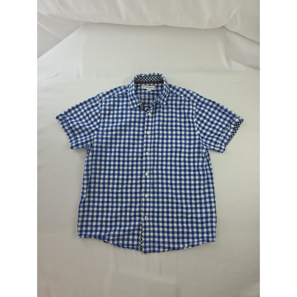 George & Martha Mens Shirt Blue Gingham‎ Button Down Short Sleeve Large